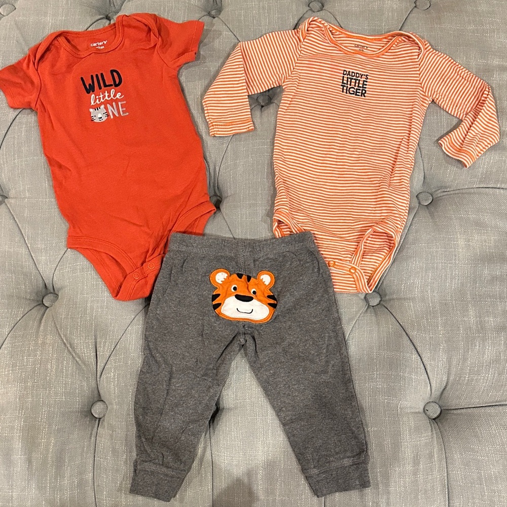 Carter's Wild Tiger Bodysuit and Pants Set - Orange and Gray